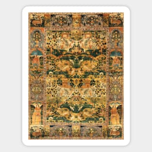 ANIMALS AND HUMAN FIGURES WITH FLOWERS Flemish Style Persian Tapestry ,Yellow Green Blue Floral Magnet